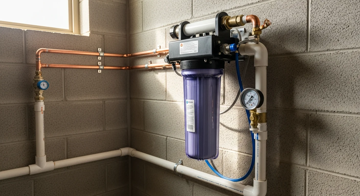 Whole home water filtration system installed under a residential sink